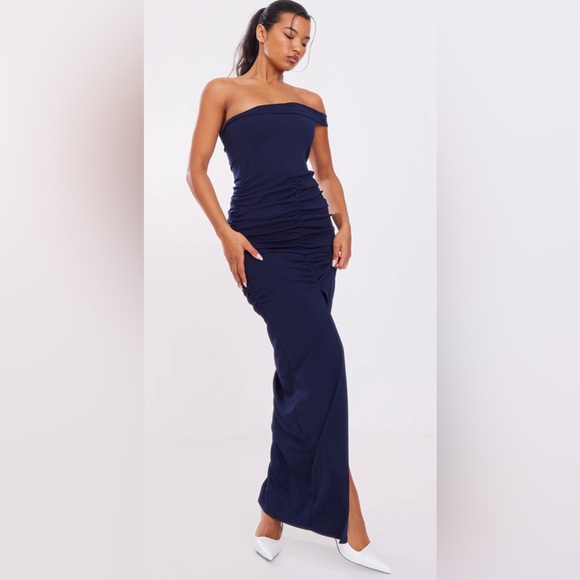 Navy One Shoulder Midaxi Dress - Picture 2 of 7